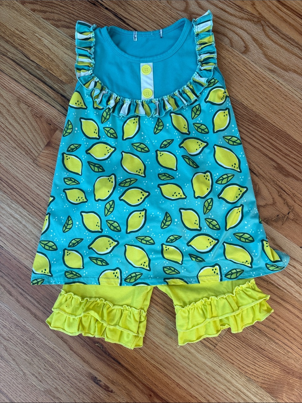 Kids Lemon Print Turquoise & Yellow Matching Set